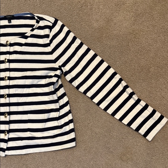 Talbots Navy and White Striped Button-Down Shirt - Picture 3 of 9